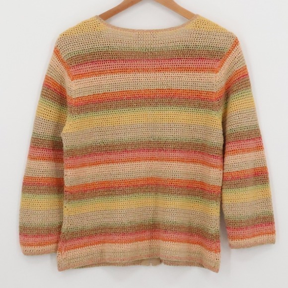 Talbots Hand Knit Striped Cardigan Sweater Womens Zip Front Linen Coastal Size L - Picture 2 of 8